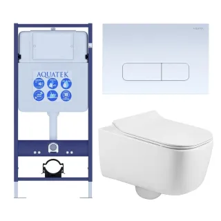 Комплект SET AQUATEK ЛУГАНО-013 4в1 унитаз с инсталляцией кнопкой и сиденьем микролифт